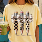 Back to School Pencils with Natural Bow DTF Transfer DTF Heat Press Transfer from Sweet Tee Transfers