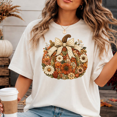 Stitched Floral Pumpkin DTF Transfer DTF Heat Press Transfer from Sweet Tee Transfers
