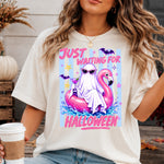 Just Waiting for Halloween Ghost Flamingo DTF Transfer DTF Heat Press Transfer from Sweet Tee Transfers