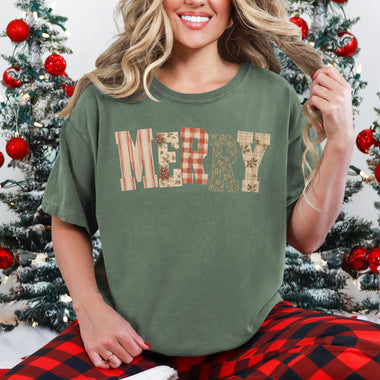 Merry Vintage Patchwork DTF Transfer DTF Heat Press Transfer from Sweet Tee Transfers