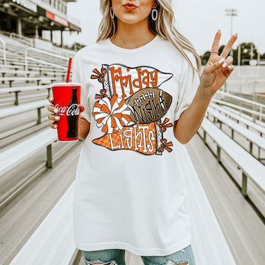 Friday Night Lights Orange and White DTF Transfer DTF Heat Press Transfer from Sweet Tee Transfers