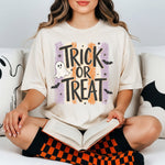 Trick or Treat Striped with Ghost and Bats DTF Transfer DTF Heat Press Transfer from Sweet Tee Transfers