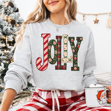 Jolly Christmas Patchwork Letters with Plaid DTF Transfer DTF Heat Press Transfer from Sweet Tee Transfers