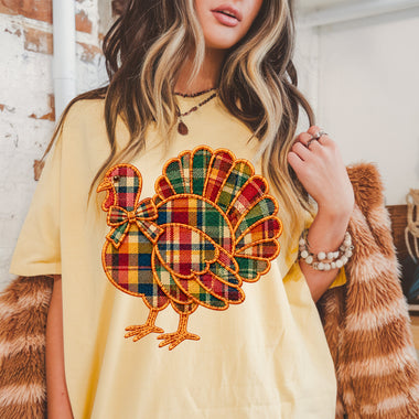 Faux Embroidered Plaid Turkey DTF Transfer DTF Heat Press Transfer from Sweet Tee Transfers