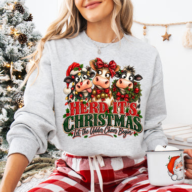 Herd It's Christmas Let the Udder Chaos Begin DTF Transfer DTF Heat Press Transfer from Sweet Tee Transfers