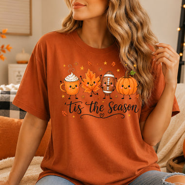 Tis the Season Football Pumpkin Leaf with Faces DTF Transfer DTF Heat Press Transfer from Sweet Tee Transfers