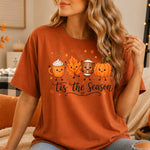 Tis the Season Football Pumpkin Leaf with Faces DTF Transfer DTF Heat Press Transfer from Sweet Tee Transfers