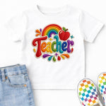 Faux Stitch Teacher Bright Colors DTF Transfer DTF Heat Press Transfer from Sweet Tee Transfers