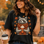 Fall Raccoon with Coffee DTF Transfer DTF Heat Press Transfer from Sweet Tee Transfers