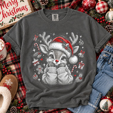 Rudolph in Santa Hat DTF Transfer DTF Heat Press Transfer from Sweet Tee Transfers