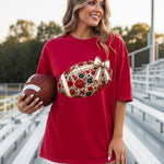 Red and Black Floral Football DTF Transfer – Coquette DTF Heat Press Transfer from Sweet Tee Transfers