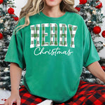 Merry Christmas Varsity Green Checkered DTF Transfer DTF Heat Press Transfer from Sweet Tee Transfers
