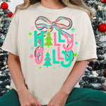 Holly Jolly With Bright Bow DTF Transfer DTF Heat Press Transfer from Sweet Tee Transfers