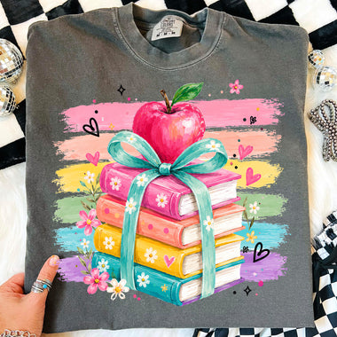 Back to School Brushstroke Book Stack DTF Transfer DTF Heat Press Transfer from Sweet Tee Transfers
