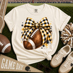 Yellow and Black Gingham Bow Football DTF Transfer DTF Heat Press Transfer from Sweet Tee Transfers