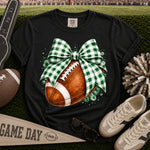 Green and White Gingham Bow Football DTF Transfer DTF Heat Press Transfer from Sweet Tee Transfers