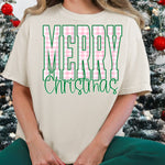 Merry Christmas Checkered Pink and Green DTF Transfer DTF Heat Press Transfer from Sweet Tee Transfers