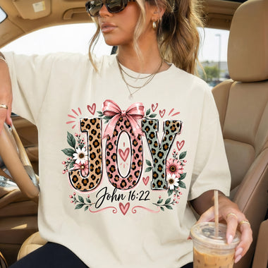 Joy John 16:22 Leopard Floral DTF Transfer DTF Heat Press Transfer from Sweet Tee Transfers