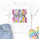 Pink Pencils Split Name Personalized School DTF Transfer DTF Heat Press Transfer from Sweet Tee Transfers