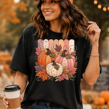 Rose Pumpkins Faux Embroidery Fall DTF Transfer DTF Heat Press Transfer from Sweet Tee Transfers