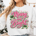 Merry and Bright Pink DTF Transfer DTF Heat Press Transfer from Sweet Tee Transfers