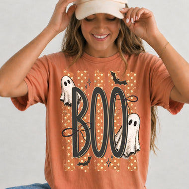 Boo Halloween Striped DTF Transfer DTF Heat Press Transfer from Sweet Tee Transfers
