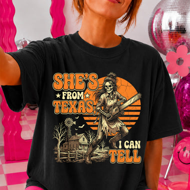 Retro Texas Skeleton Cowgirl Chainsaw DTF Transfer DTF Heat Press Transfer from Sweet Tee Transfers