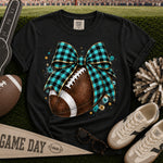 Teal and Black Gingham Bow Football DTF Transfer DTF Heat Press Transfer from Sweet Tee Transfers