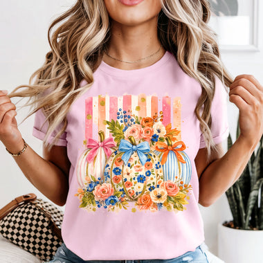 Floral Pumpkin with Stripes DTF Transfer DTF Heat Press Transfer from Sweet Tee Transfers