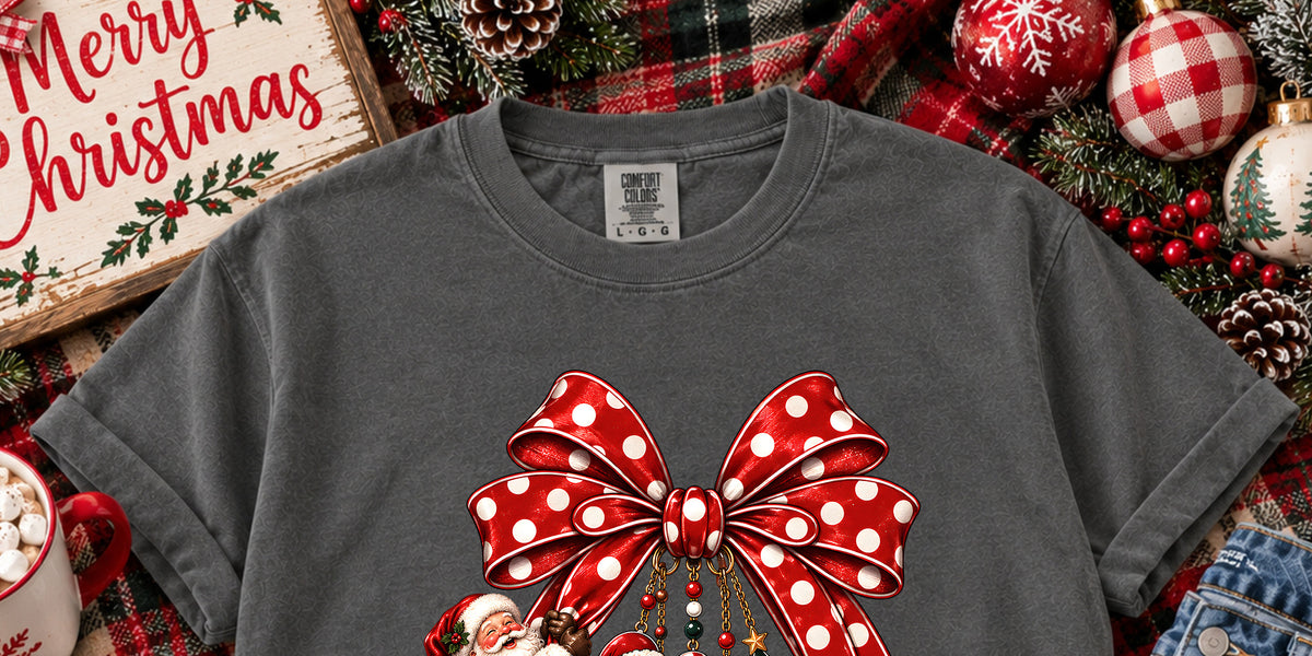 Christmas Santa Charm Bow Ready to Press DTF Transfer – Sweet Tee Transfers