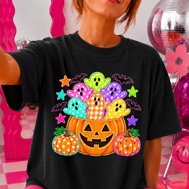 Bright Ghosts Pumpkin DTF Transfer DTF Heat Press Transfer from Sweet Tee Transfers