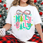 Holly Jolly With Bright Bow DTF Transfer DTF Heat Press Transfer from Sweet Tee Transfers