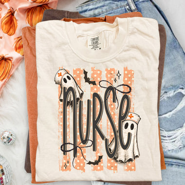 Halloween Ghost Nurse Striped Light DTF Transfer DTF Heat Press Transfer from Sweet Tee Transfers