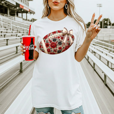Red and Black Floral Football DTF Transfer – Coquette DTF Heat Press Transfer from Sweet Tee Transfers