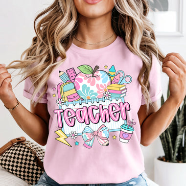 Pastel Apple Teacher DTF Transfer DTF Heat Press Transfer from Sweet Tee Transfers