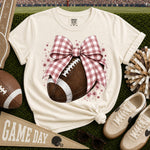 Dusty Rose Gingham Bow Football DTF Transfer DTF Heat Press Transfer from Sweet Tee Transfers