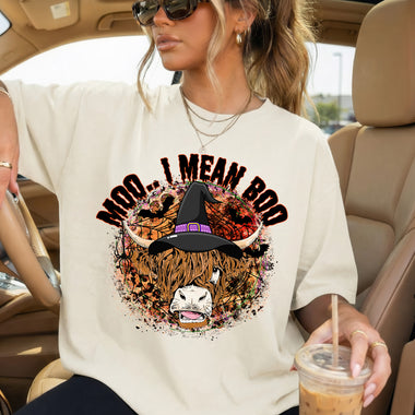 MOO.. I Mean Boo Highland Cow Halloween DTF Transfer DTF Heat Press Transfer from Sweet Tee Transfers