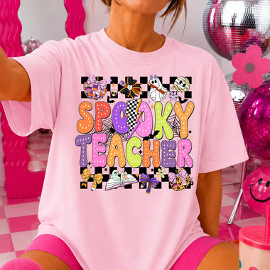 Spooky Teacher Checkered DTF Transfer DTF Heat Press Transfer from Sweet Tee Transfers