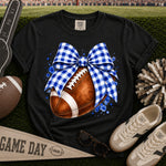Blue and White Gingham Bow Football DTF Transfer DTF Heat Press Transfer from Sweet Tee Transfers