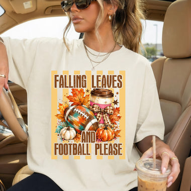 Falling Leaves and Football Please DTF Transfer DTF Heat Press Transfer from Sweet Tee Transfers