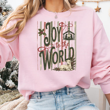 Joy to the World Striped DTF Transfer DTF Heat Press Transfer from Sweet Tee Transfers