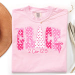 Grace Pink Bows 2 Cor 12:9 DTF Transfer DTF Heat Press Transfer from Sweet Tee Transfers