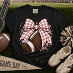 Dusty Rose Gingham Bow Football DTF Transfer DTF Heat Press Transfer from Sweet Tee Transfers