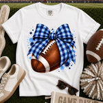 Blue Gingham Bow Football DTF Transfer DTF Heat Press Transfer from Sweet Tee Transfers
