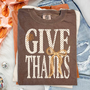 Give Thanks Bows DTF Transfer DTF Heat Press Transfer from Sweet Tee Transfers