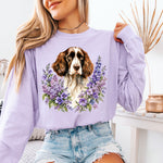 Springer Spaniel Floral Dog with Purple Flowers DTF Transfer DTF Heat Press Transfer from Sweet Tee Transfers