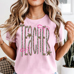 Teacher Leopard with Bows and Stars DTF Transfer DTF Heat Press Transfer from Sweet Tee Transfers