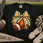 Orange and Green Gingham Bow Football DTF Transfer DTF Heat Press Transfer from Sweet Tee Transfers