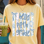 Hello Fifth Grade Striped Pastel DTF Transfer DTF Heat Press Transfer from Sweet Tee Transfers
