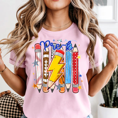 Pre-K Pencil Lightning Bolt DTF Transfer DTF Heat Press Transfer from Sweet Tee Transfers